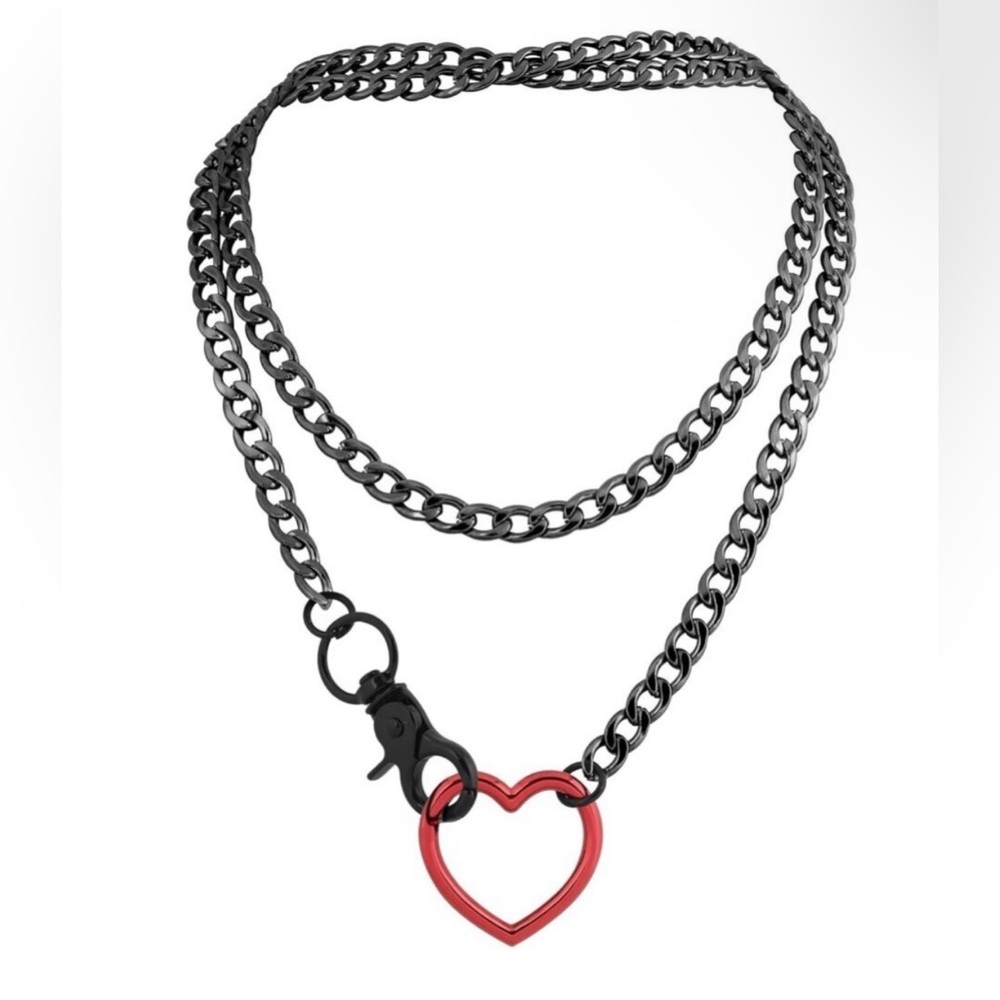 NWT Gothic Red Heart Black Chain Necklace Gothic Emo Punk Adjustable Grunge Alt